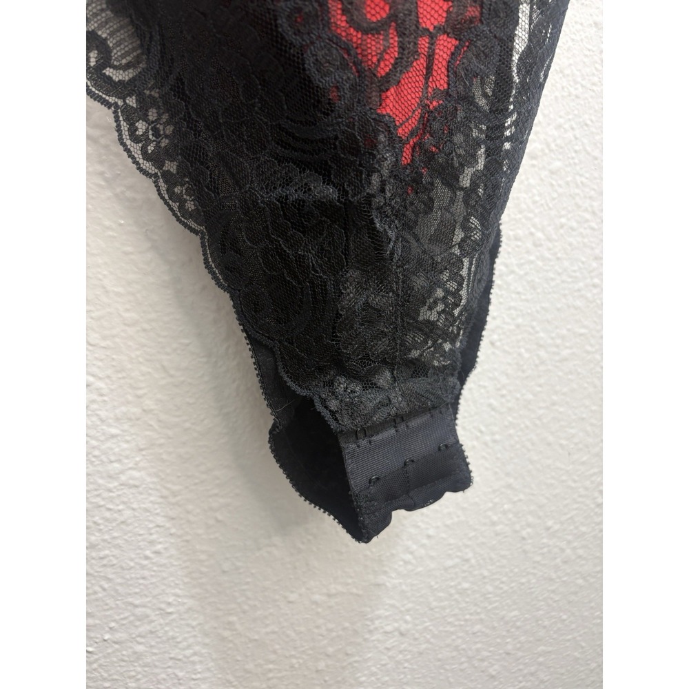VTG 1980s VS Gold Label Romantic Black Red Lace Deep V Snap Crotch Lingerie 2XS - Picture 3 of 10
